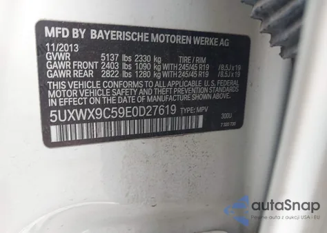 2014 BMW X3 xDrive28I из США, поврежденный, VIN 5UXWX9C59E0D27619